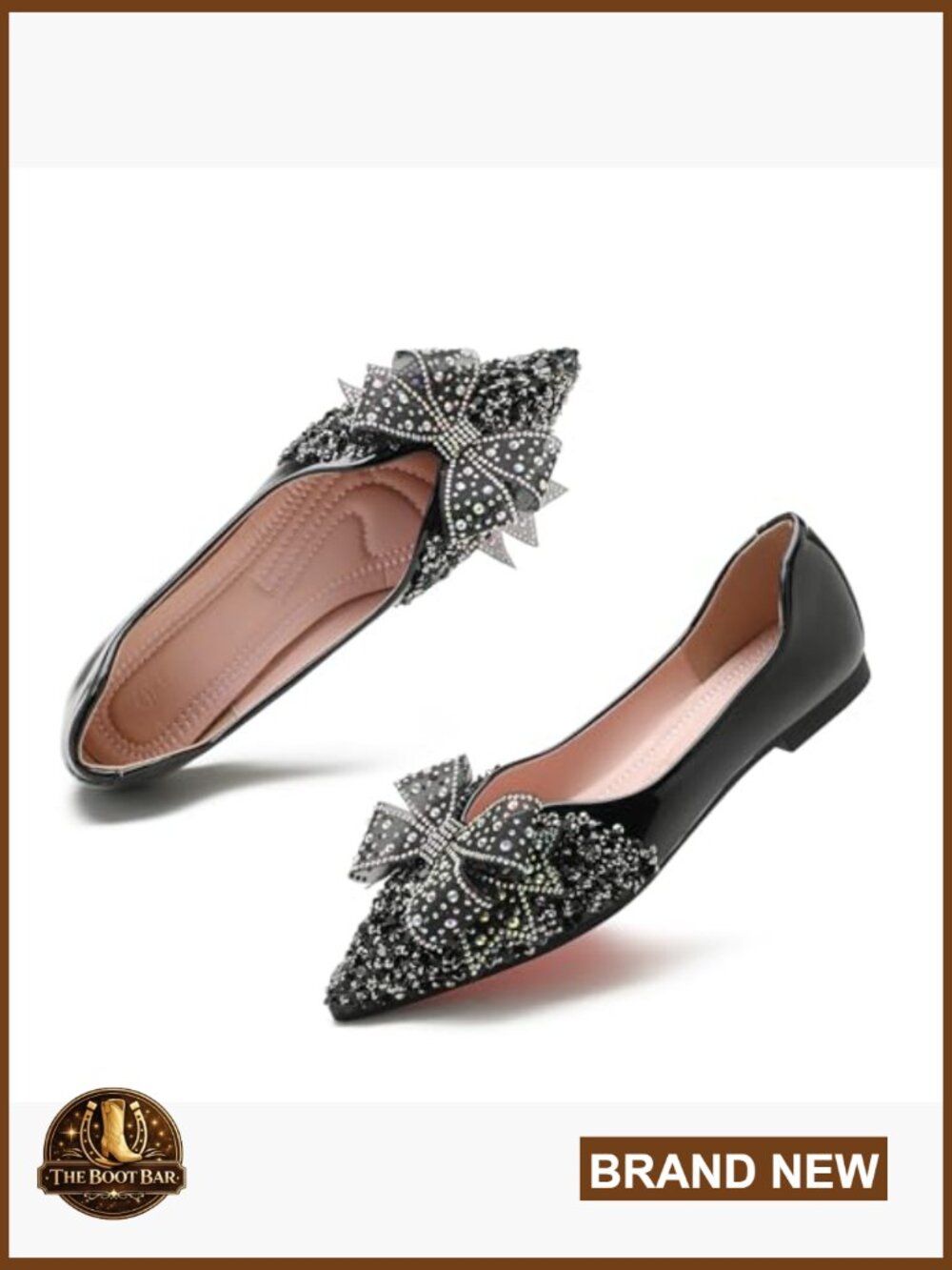 Women's Rhinestone Pointed Toe Ballet Flat Shoes Sparkly Comfort Wedding Flats - Picture 5 of 7